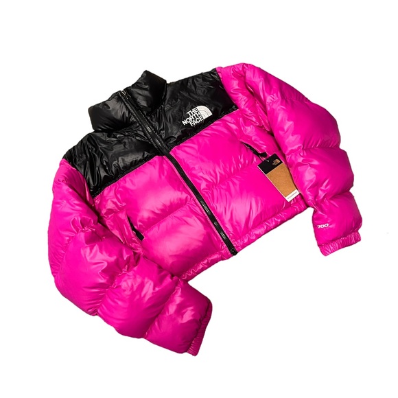 THE NORTH FACE Womens Nuptse Short Jacket Fuchsia Pink Black - Picture 2 of 16